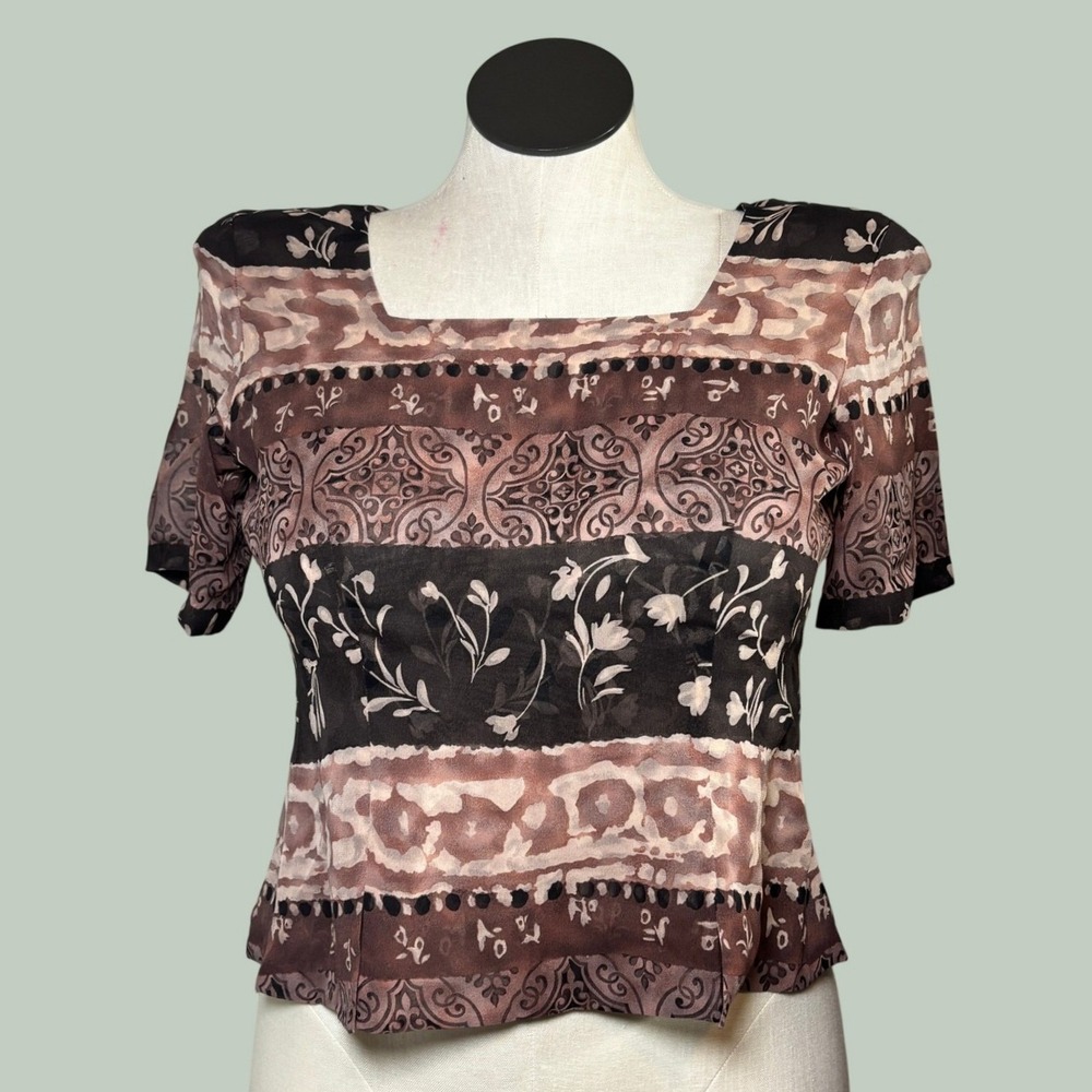 Dana Buchman Womens Blouse 4 Silk Floral Paisley Button Back Fairycore Whimsical